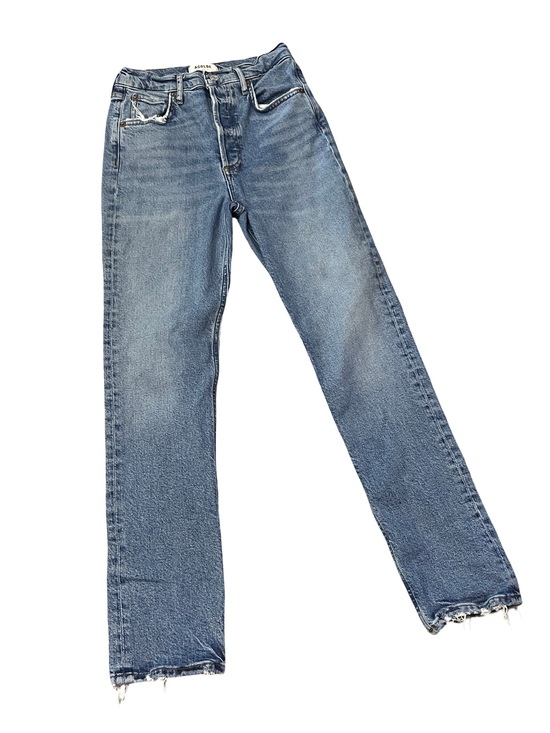 Agolde Denim - AGOLDE Riley Long High Rise Straight Jeans Size 24 Raw Hem Blue Denim